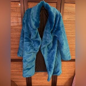 JNFURS brand Electric Blue Faux Fur Coat. Super Soft. Fits S/M